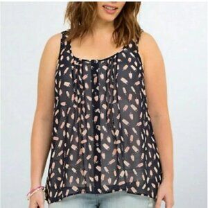 Torrid Popsicle Ice Cream Novelty Print Semi Sheer Navy Tank Top SZ 3 (3X)
